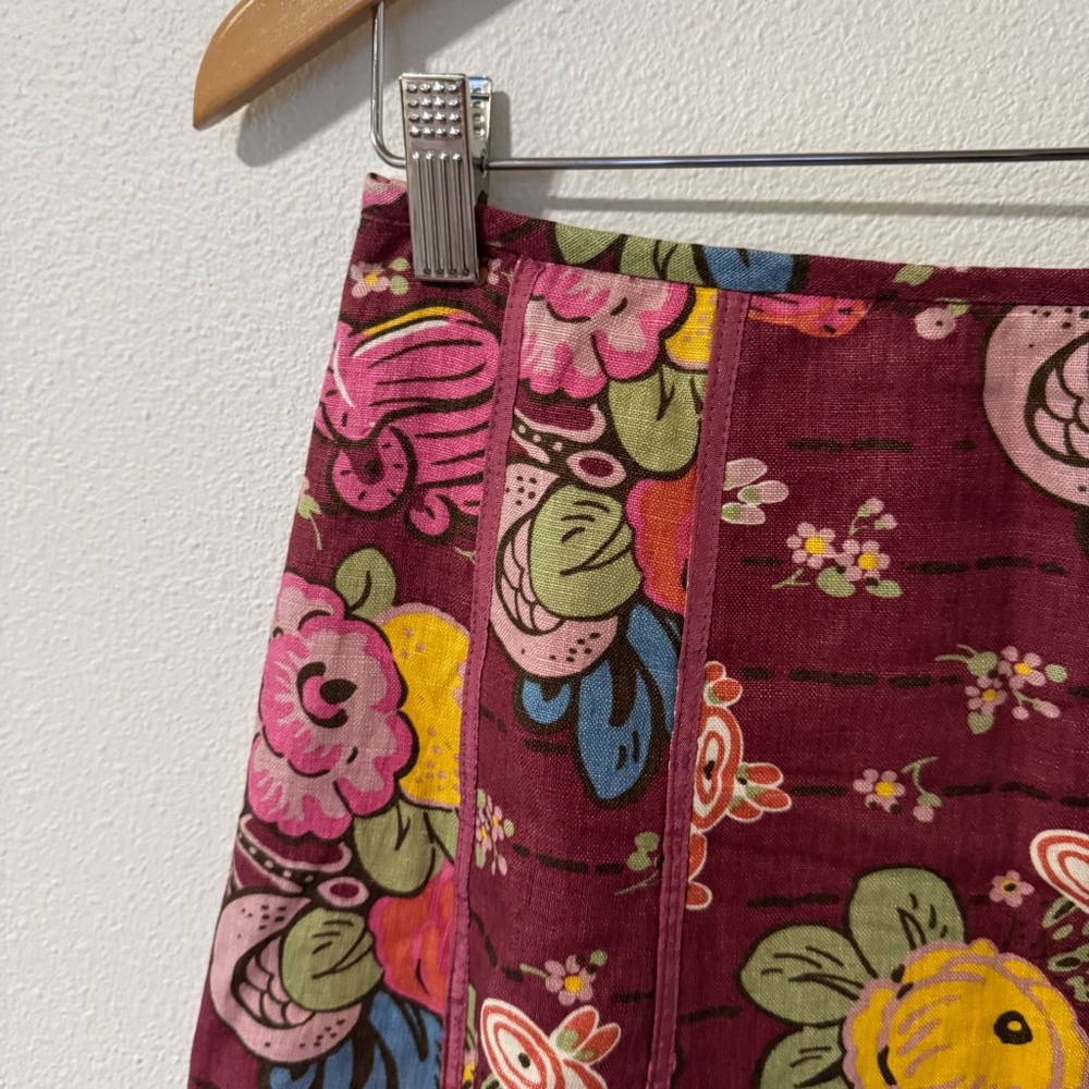 Vintage Cynthia Stefee Linen Floral A-Line Skirt Pink Multicolor Retro Print-6 - Picture 3 of 6
